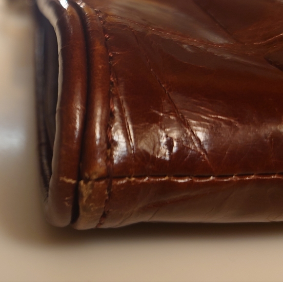 NWT Brown Leather BCBG MaxAzria Crocodile Chantal Clutch Purse Wristlet Gold - Picture 14 of 14